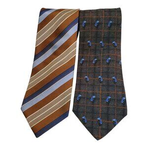 Ermenegildo Zegna 2 Luxury Silk Men's Ties Stripes & Plaid Pattern Blue Brown